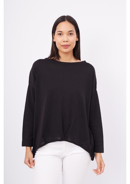 MEADOW BLOUSE Ön ve Arka Pile Detaylı Salaş Kadın Triko Bluz - SİYAH fiyatları