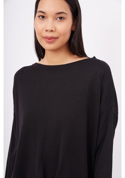 MEADOW BLOUSE Ön ve Arka Pile Detaylı Salaş Kadın Triko Bluz - SİYAH fırsatları