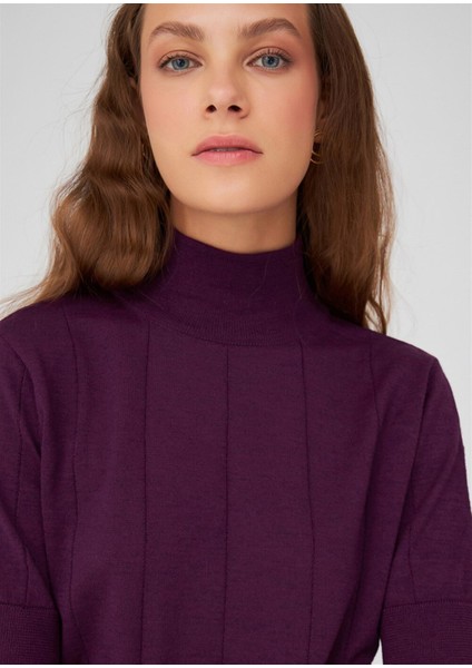 BETTY BLOUSE Balıkçı Yaka Kısa Kollu İnce Basic Kadın Triko Bluz - Mor Melanj modelleri