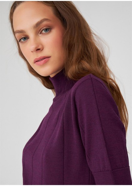 BETTY BLOUSE Balıkçı Yaka Kısa Kollu İnce Basic Kadın Triko Bluz - Mor Melanj fırsatları