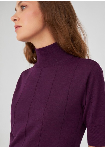 BETTY BLOUSE Balıkçı Yaka Kısa Kollu İnce Basic Kadın Triko Bluz - Mor Melanj indirimleri