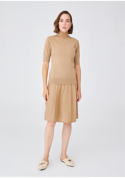 BETTY BLOUSE Balıkçı Yaka Kısa Kollu İnce Basic Kadın Triko Bluz - Camel Melanj