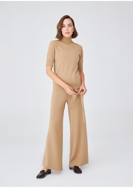 BETTY BLOUSE Balıkçı Yaka Kısa Kollu İnce Basic Kadın Triko Bluz - Camel Melanj modelleri