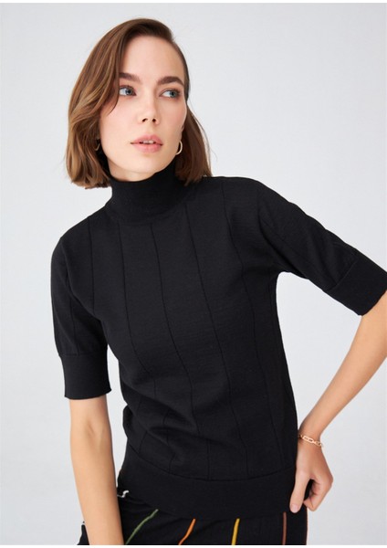BETTY BLOUSE Balıkçı Yaka Kısa Kollu İnce Basic Kadın Triko Bluz - Siyah fiyatları