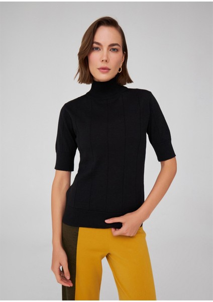 BETTY BLOUSE Balıkçı Yaka Kısa Kollu İnce Basic Kadın Triko Bluz - Siyah indirimleri