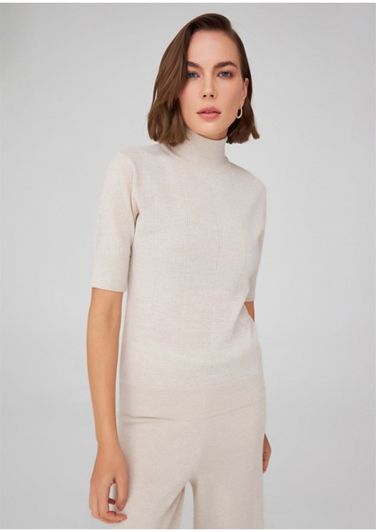 BETTY BLOUSE Balıkçı Yaka Kısa Kollu İnce Basic Kadın Triko Bluz - Ekru Melanj fiyatları