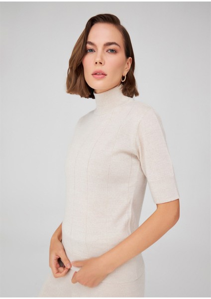 BETTY BLOUSE Balıkçı Yaka Kısa Kollu İnce Basic Kadın Triko Bluz - Ekru Melanj modelleri