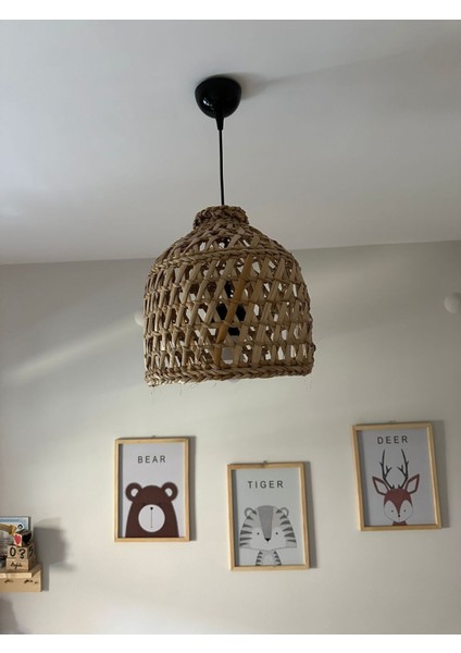 Siyah Hasır Bambu Avize, Çocuk Odası Dekorasyonu, Hafif ve Şık Tasarım, 27 cm fiyatları