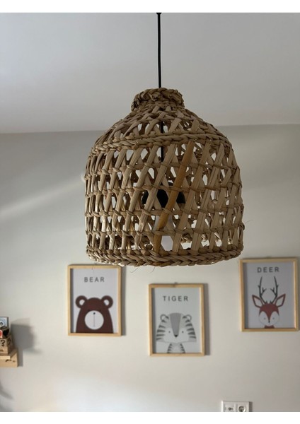 Siyah Hasır Bambu Avize, Çocuk Odası Dekorasyonu, Hafif ve Şık Tasarım, 27 cm modelleri