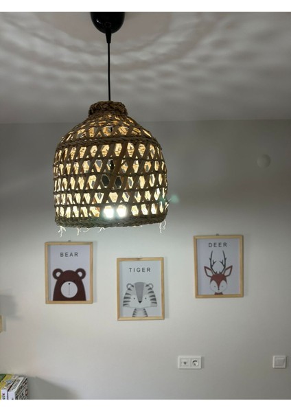 Siyah Hasır Bambu Avize, Çocuk Odası Dekorasyonu, Hafif ve Şık Tasarım, 27 cm fırsatları