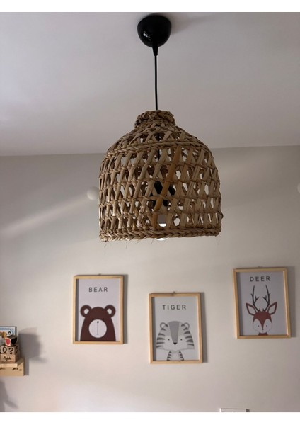 Siyah Hasır Bambu Avize, Çocuk Odası Dekorasyonu, Hafif ve Şık Tasarım, 27 cm indirimleri