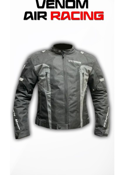 Aır Racıng Gri Siyah 4 Mevsim Motosiklet Montu