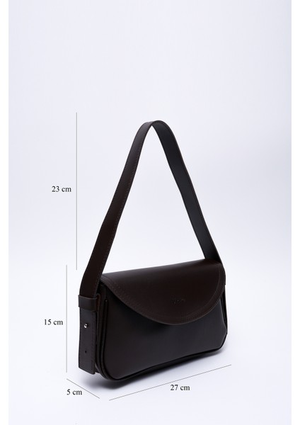 Kahve Rengi Shk150 Deri Astarlı Çıtçıtlı Ayarlanabilir Askılı El, Kol Ve Omuz Çantası U:15 E:27 G:5 Cm