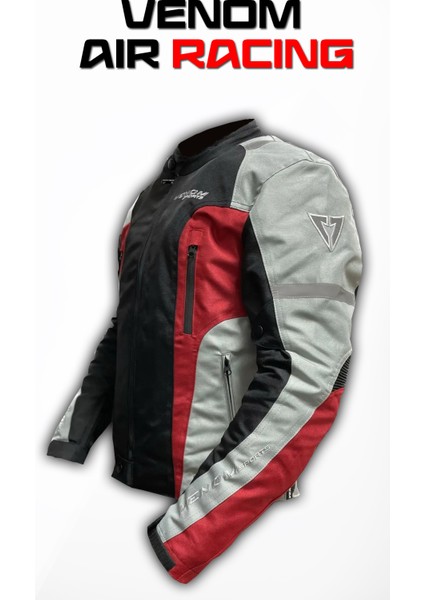 Aır Racıng Kırmızı Beyaz 4 Mevsim Motosiklet Montu