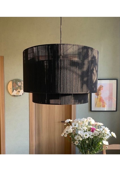 Jüt Avize Siyah El Yapımı Handmade