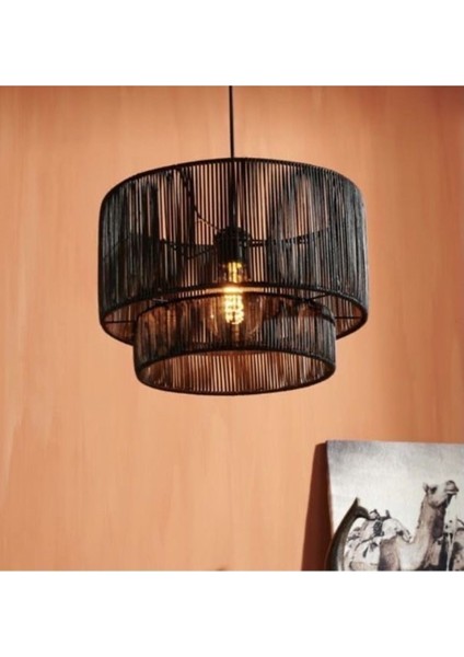Jüt Avize Siyah El Yapımı Handmade