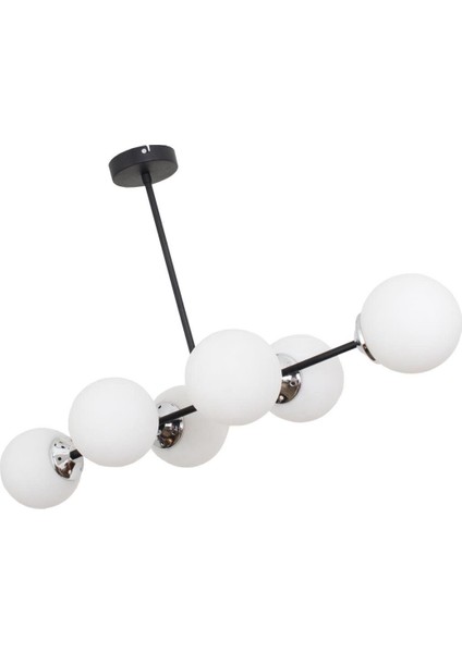 Modern 6'lı Siyah Krom Avize, Beyaz Cam Detaylı, Metal Materyal, 10x18 Boyut modelleri