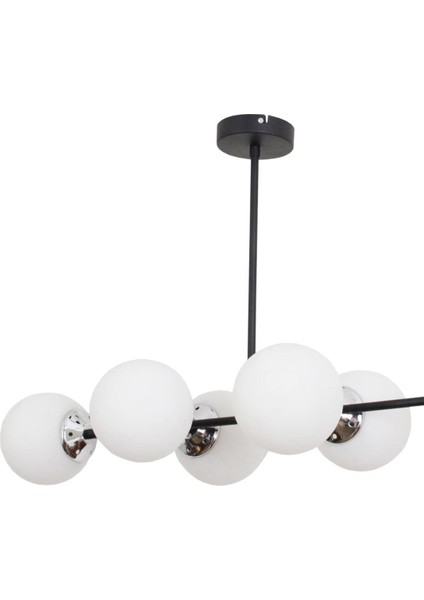 Modern 6'lı Siyah Krom Avize, Beyaz Cam Detaylı, Metal Materyal, 10x18 Boyut fırsatları