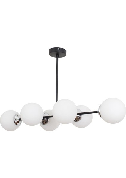 Modern 6'lı Siyah Krom Avize, Beyaz Cam Detaylı, Metal Materyal, 10x18 Boyut indirimleri