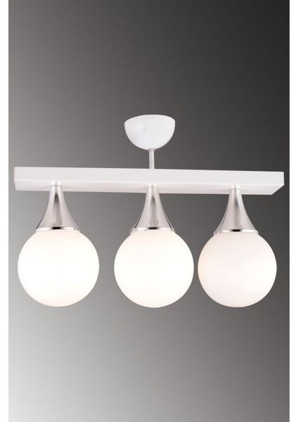 Şık 3'lü Beyaz Camlı Krom Aşağı Bakan Plafonyer, metal yapı, 20x50 boyut fiyatları