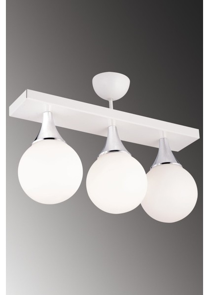Şık 3'lü Beyaz Camlı Krom Aşağı Bakan Plafonyer, metal yapı, 20x50 boyut fırsatları