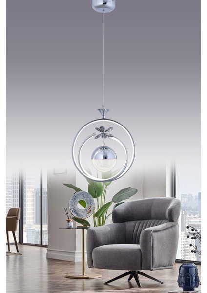 Fault 3 Renk Kumandalı ve Dimmerli Gümüş ( Sarı Beyaz ve Gün Işığı ) Luxury Kristal Taşlı LED Avize