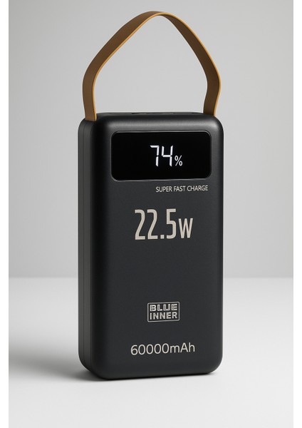 60.000 Mah 22.5W Taşınabilir Hızlı Şarj Cihazı Kablolu Dijital Göstergeli Işıklı Powerbank