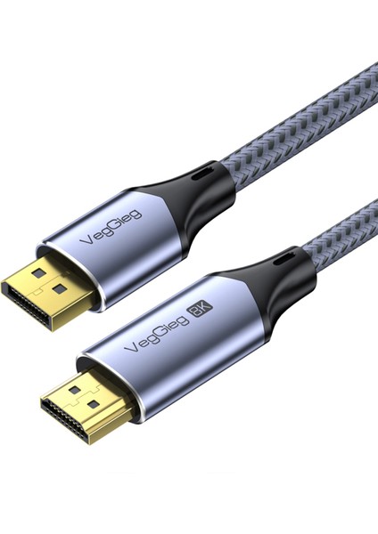 Dp To HDMI Kablo 8k 60Hz 4K 240Hz Hdr 3D 48GBPS Örgülü Displayport To HDMI Kablo 2 Metre