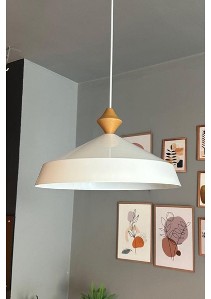Modern Beyaz Tekli Metal Avize, Ahşap Detaylı Sarkıt Lamba, Restoran ve Salonlar İçin fırsatları