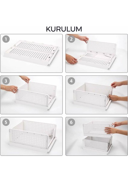 3 Adet Raylı Elbise Organizeri - Mutfak Banyo Düzenleme Depolama Üst Üste Dizilebilir