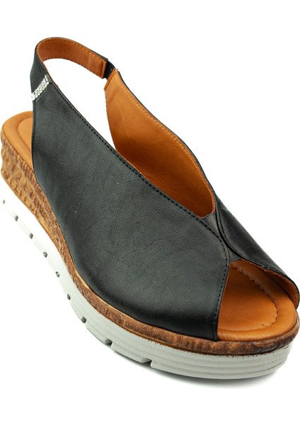 8094 Siyah Deri Kadın Sandalet