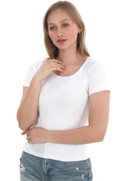 Kadın Fitilli Likralı Pamuk Basic Tshirt fiyatları