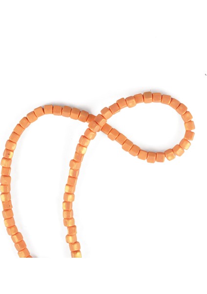 5 Mm Küp Model Fimo Turuncu Renk Üzeri Yaldız Sedefli Simli Turuncu Fimo Boncuk Dizisi Polimer Kil 40 Cm Dizi