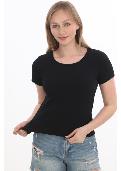 Kadın Fitilli Likralı Pamuk Basic Tshirt fiyatları