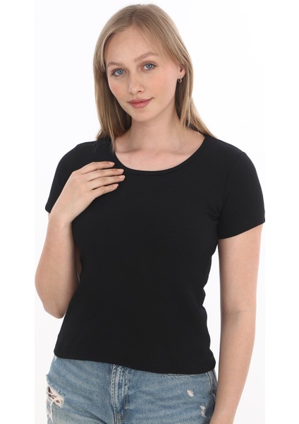 Kadın Fitilli Likralı Pamuk Basic Tshirt modelleri