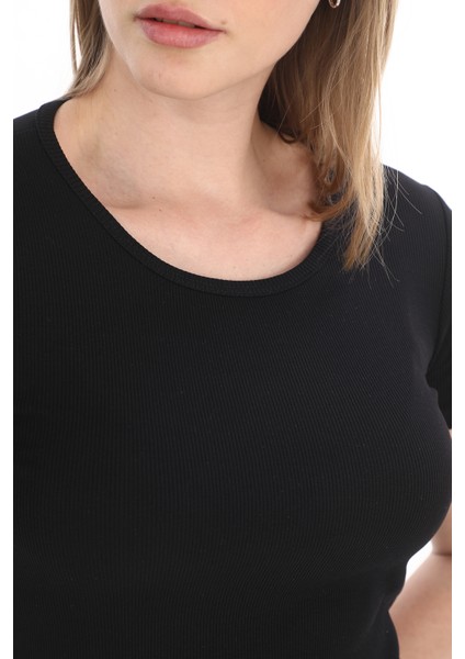 Kadın Fitilli Likralı Pamuk Basic Tshirt fırsatları