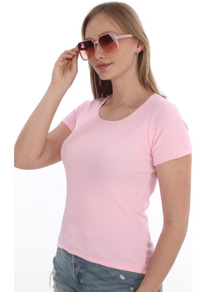 Kadın Fitilli Likralı Pamuk Basic Tshirt fiyatları