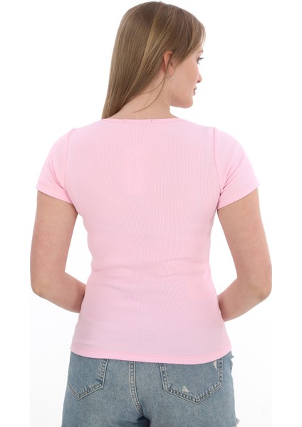 Kadın Fitilli Likralı Pamuk Basic Tshirt indirimleri