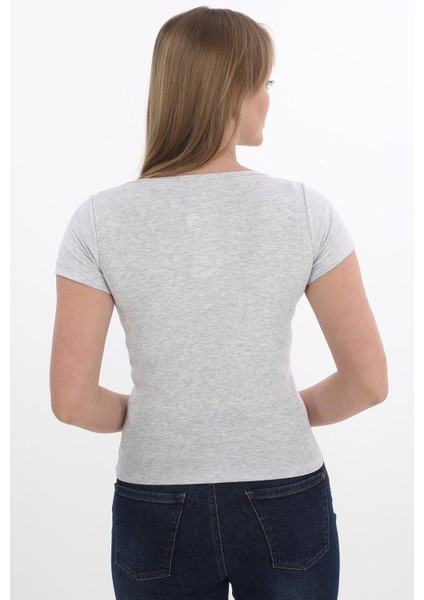 Kadın Fitilli Likralı Pamuk Basic Tshirt indirimleri