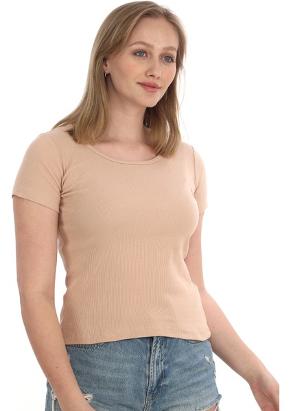 Kadın Fitilli Likralı Pamuk Basic Tshirt fiyatları