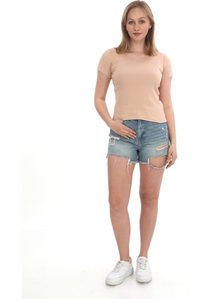 Kadın Fitilli Likralı Pamuk Basic Tshirt modelleri