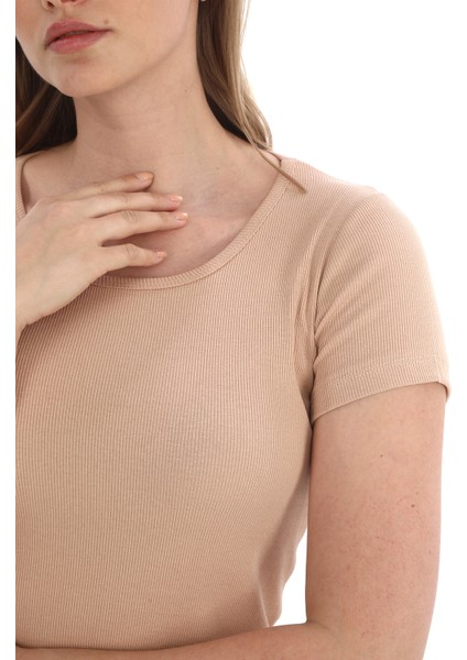 Kadın Fitilli Likralı Pamuk Basic Tshirt fırsatları