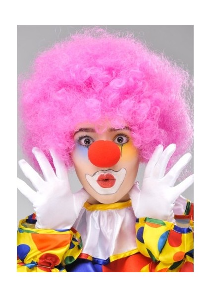 Pembe Renk Kıvırcık Bonus Peruk ve Kırmızı Burun Seti Tdrtr