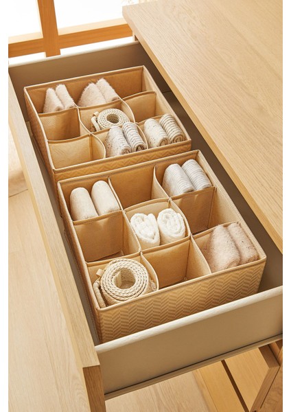 3'lü Bölmeli Bej Balıksırtı Çekmece Içi Düzenleyici Kutu Set 2*13X28X13 + 1*28X28X13 fiyatları