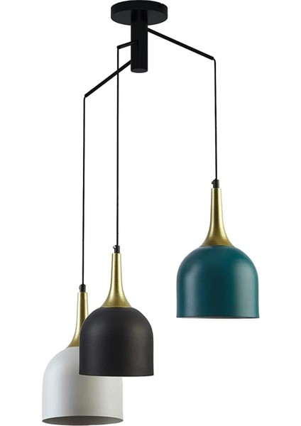 Şık Siyah Metal Sarkıt Avize, Modern Mutfak ve Cafe Dekoru, 3'lü Ledli Set
