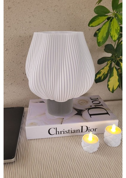 Minimal Tasarım Beyaz Başlıklı Gri Ayaklı Abajur