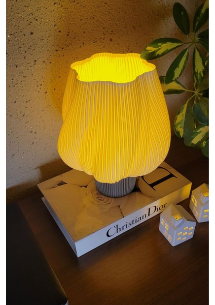 Minimal Tasarım Beyaz Başlıklı Gri Ayaklı Abajur