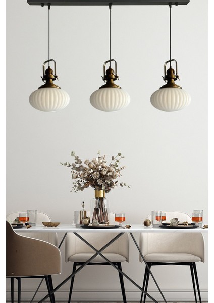 Elegant Cam Beyaz Üçlü Avize Eskitme Başlık Sarkıt Lamba Restoran Salon Aydınlatma