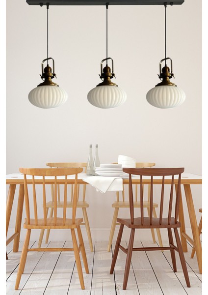 Elegant Cam Beyaz Üçlü Avize Eskitme Başlık Sarkıt Lamba Restoran Salon Aydınlatma