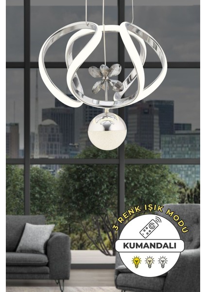 Aura Kumandalı 3 Renk Işık Özellikli Dimmerli Modern Kaplama Sarkıt LED Avize Salon Mutfak Avize